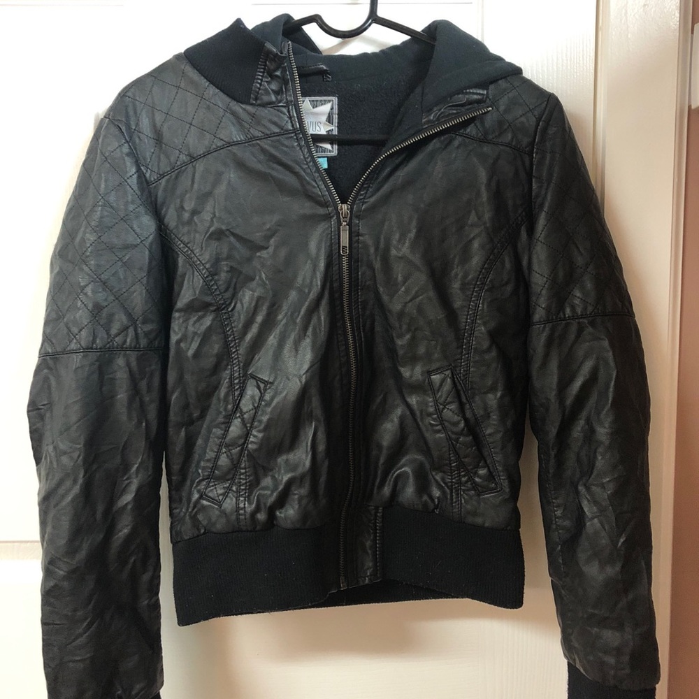 Leather winter jacket with hood